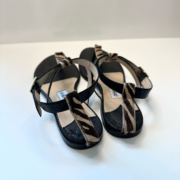 Jimmy Choo Zebra Haircalf & Black Leather Sandals – Size 38.5 – Made in Italy - Picture 5 of 9